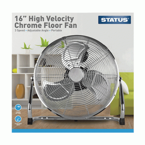 Status S16CFLOORFAN1PKB Portable High Velocity Chrome Floor Fan 16in