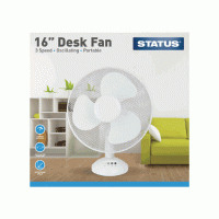 Status S16DESKFAN1PKB Portable Oscillating White Desk Fan 16in