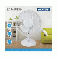 Status S9DESKFAN1PKB Portable Oscillating White Desk Fan 9inch