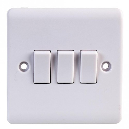 Volex D1050NR Triple Plate Switch 3Gang 2Way 10AX White