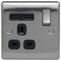 BG NBS21U2B Switched Single Socket 1G USB 13A Black Insert