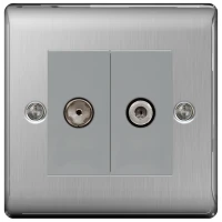 BG NBS65 Brushed Steel Satellite & Co-Axial Socket 2 Gang