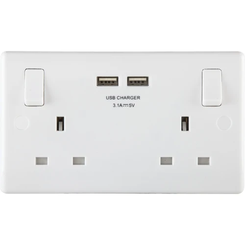 BG Nexus White Double Socket with USB - 822U3