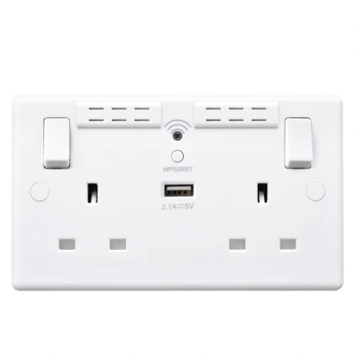 BG Nexus White Double Socket Wifi Repeater & USB - 822UWR