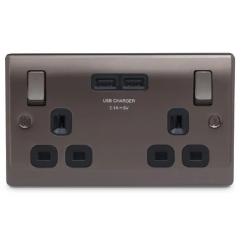 BG Nexus Black Nickel Double Socket with USB - NBN22U3B