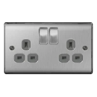 BG Nexus Brushed Steel Double Socket - NBS22G