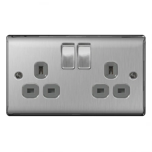 BG Nexus Brushed Steel Double Socket - NBS22G