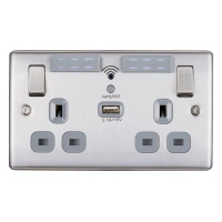 BG Nexus Brushed Steel Double Socket Wifi Repeater & USB - NBS22UWRG