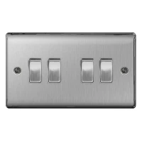 BG Nexus Brushed Steel Quad Light Switch - NBS44