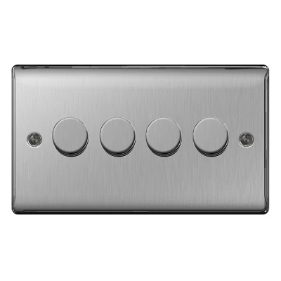 BG Nexus Brushed Steel Four Switch Dimmer - NBS84P