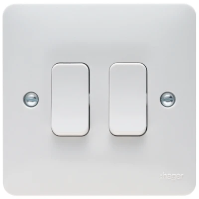 Hager Sollysta WMPS22 Plate Switch 2 Gang 2 Way 10AX
