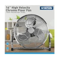 Status S16CFLOORFAN1PKB Portable High Velocity Chrome Floor Fan 16in
